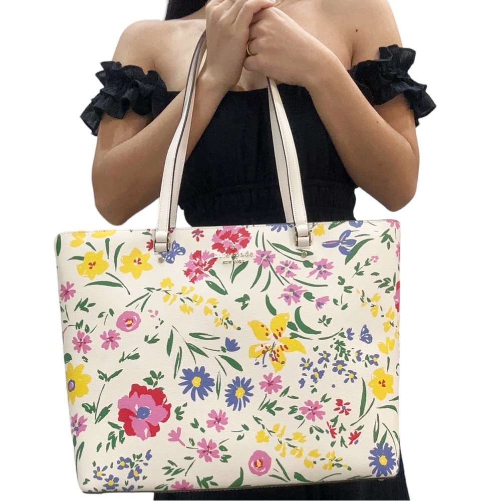 Kate Spade Perfect Large Top Zip Tote Garden Bouquet Floral Cream Multi - Picture 9 of 9